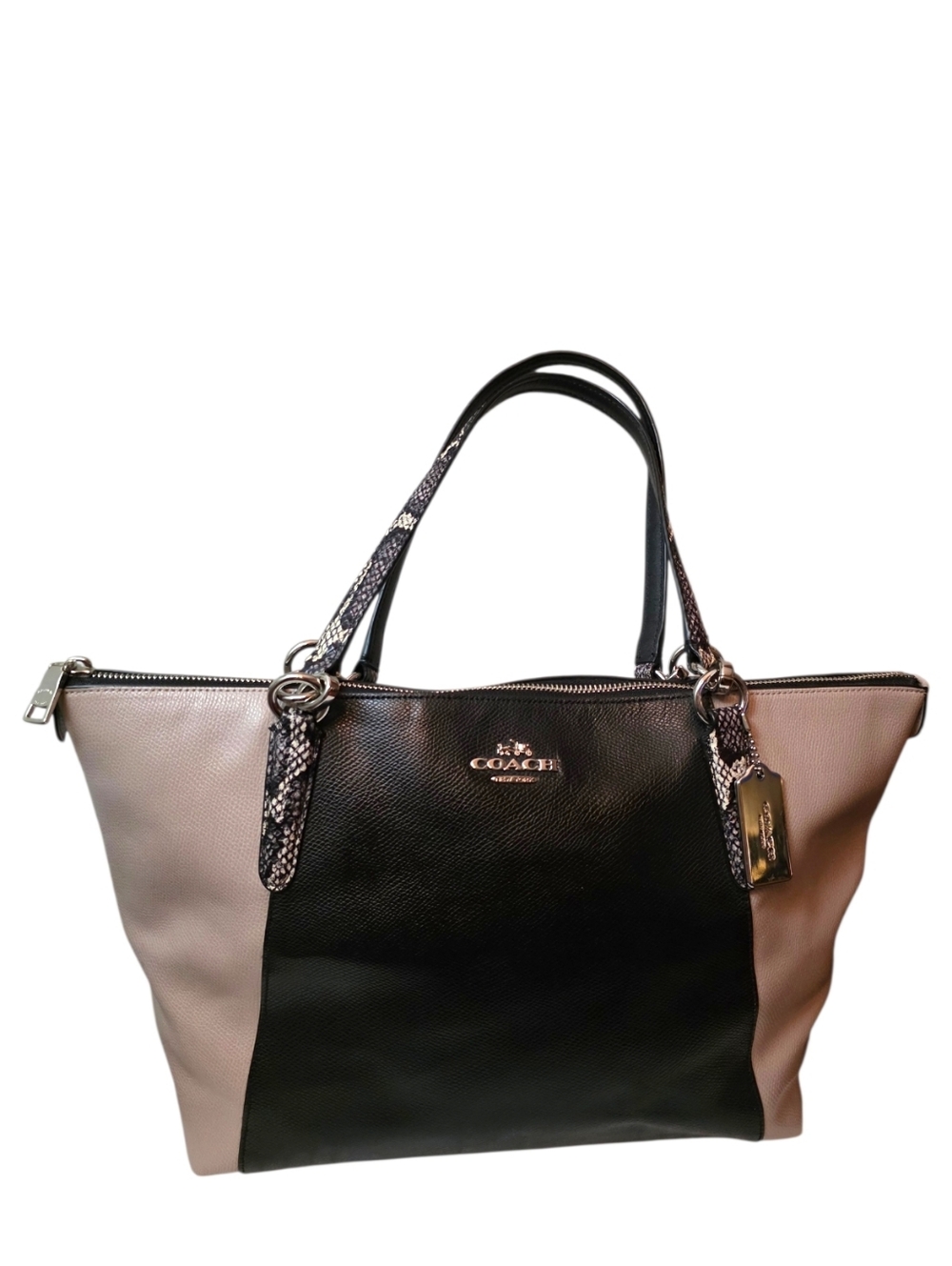 Coach Ava Tote F38308 Black Multi Leather Snake Embossed Trim Shoulder Bag